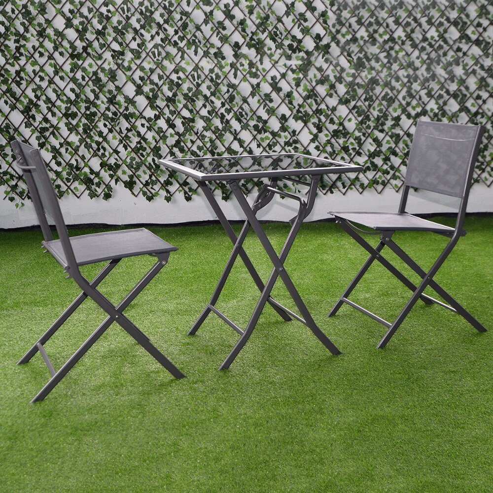 3 Pcs Bistro Set Garden Backyard Table Chairs Outdoor - Image 2