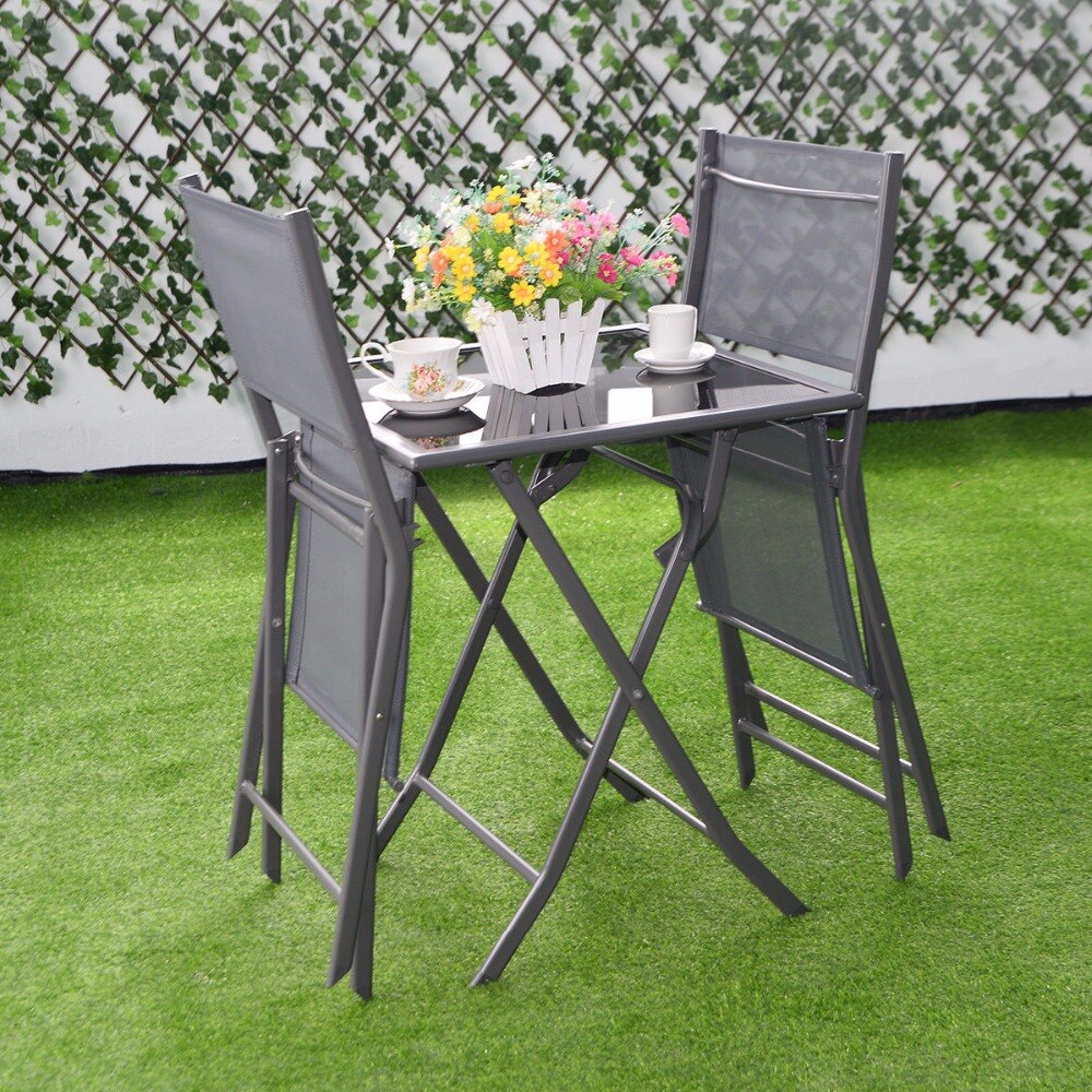 3 Pcs Bistro Set Garden Backyard Table Chairs Outdoor - Image 3