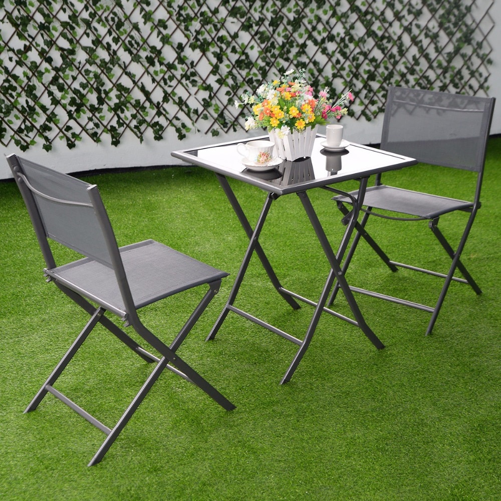 3 Pcs Bistro Set Garden Backyard Table Chairs Outdoor