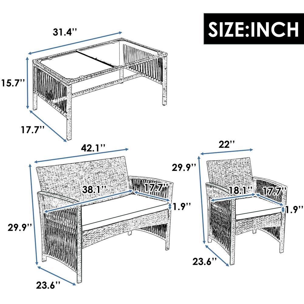 4 IN 1 Outdoor Furniture Rattan Chair Table Terrace - Image 3