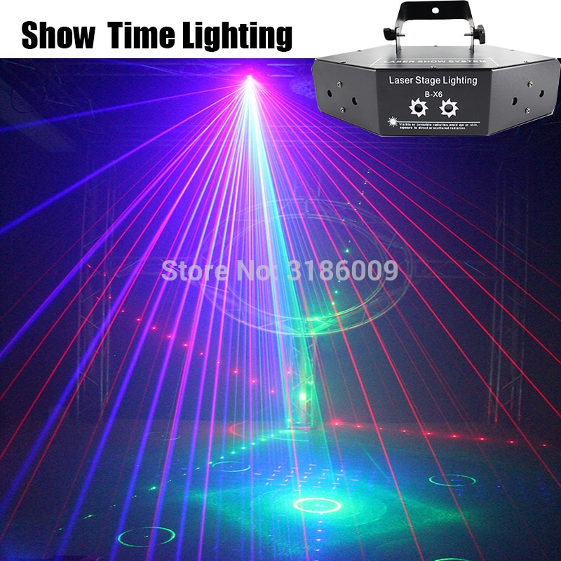 Show Time 6 Lens DMX Red Green Blue RGB Beam 16 Patterns Laser Scanner Light Home Party DJ Stage Lighting KTV Show Sector laser