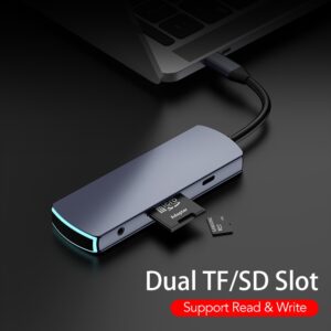 Alternative view of USB C Hub Multi Docking Station Laptop USB 3.0 Hub USBC VGA PD LAN Ethernet 3.5mm Audio Jack SD TF Card for apple macbook