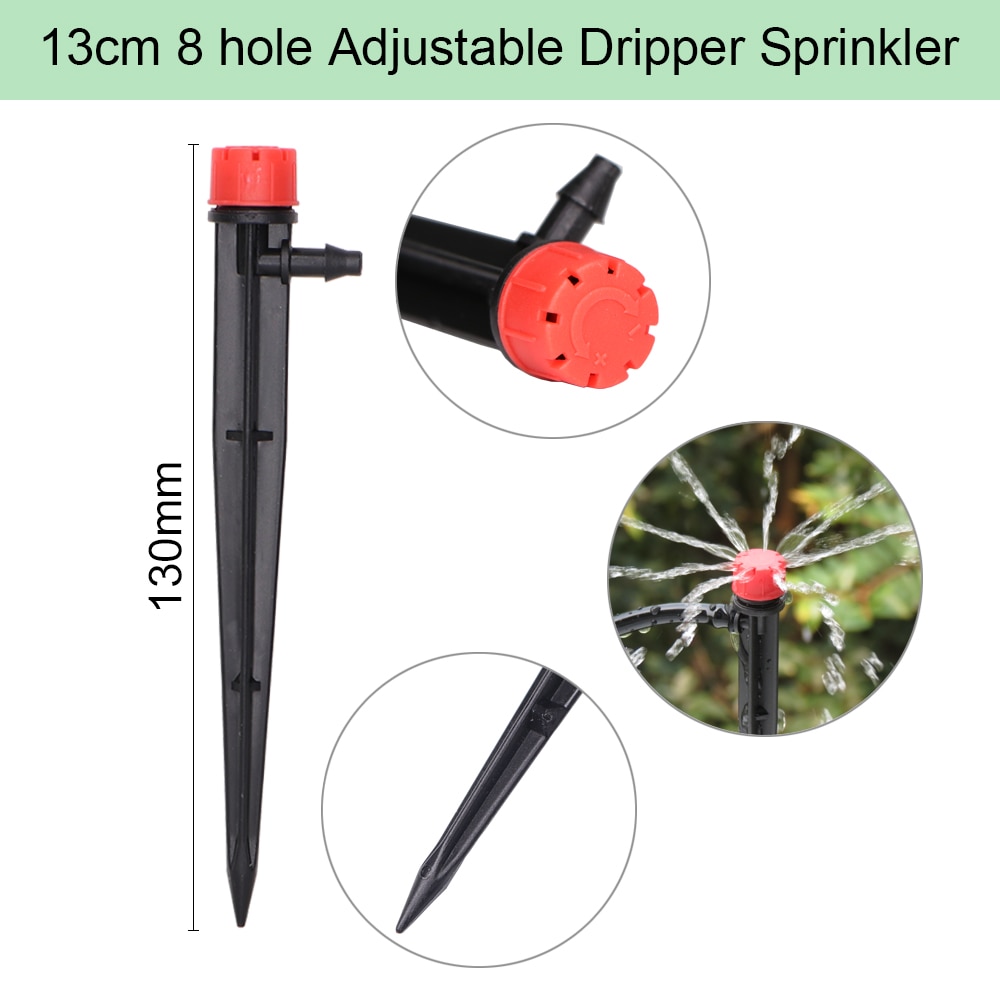 1/4" Hose Drip Irrigation System 360 Degree Adjustable 8 Hole Sprinkler Kit Garden Watering Inserting Ground Micro Flow Dripper - Image 2