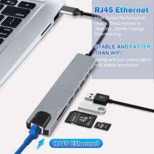 Alternative view of USB C Hub 8 In 1 Type C 3.1 To 4K HDMI Adapter with RJ45 SD/TF Card Reader PD Fast Charge for MacBook Notebook Laptop Computer